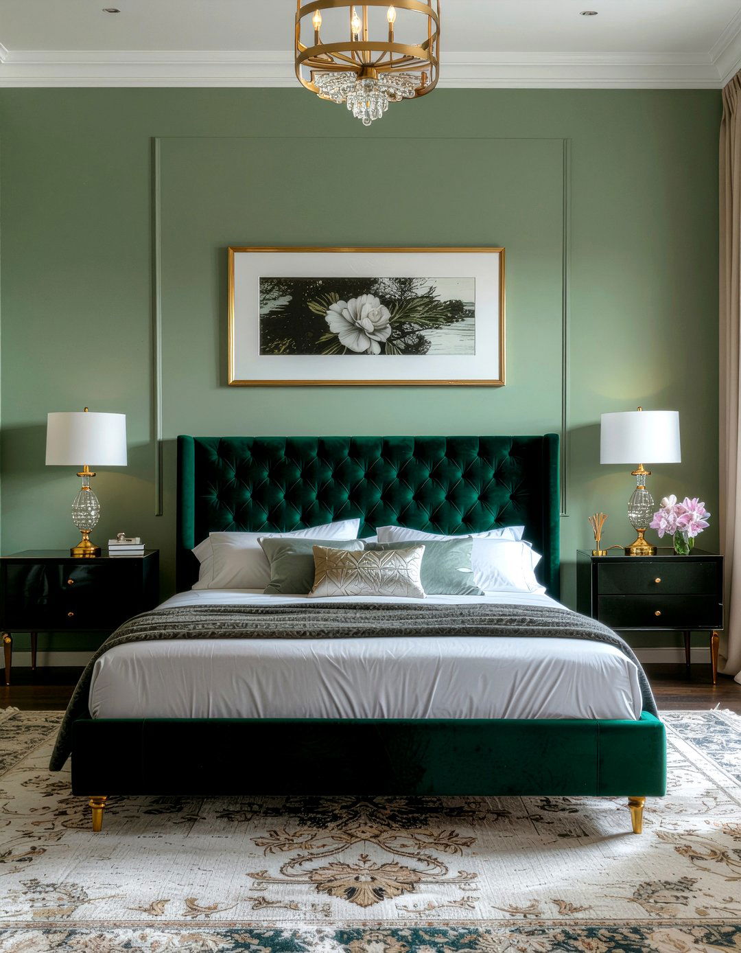 Velvet Tufted Headboard - 30 Hollywood regency bedroom ideas