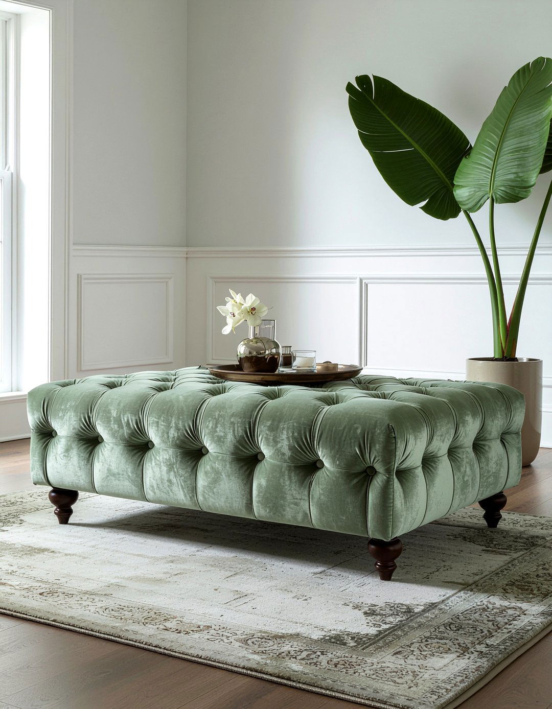 Velvet Tufted Ottoman - 30 living room French furniture ideas