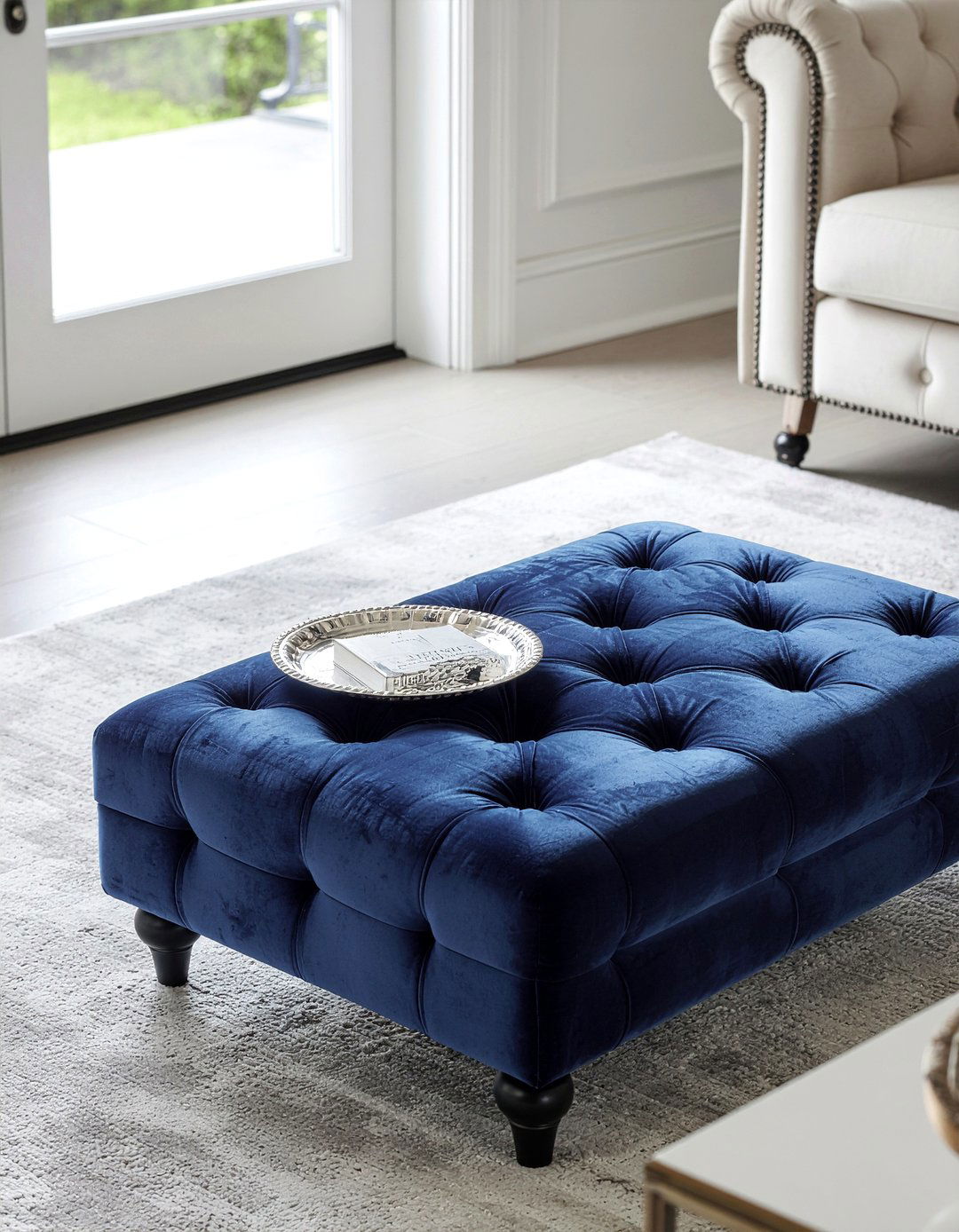 Velvet Tufted Ottoman - 30 living room eclectic furniture ideas