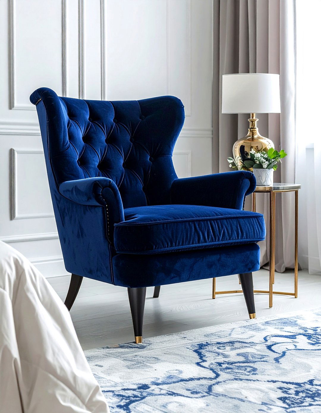 Velvet Upholstered Chair - 30 thrifted bedroom ideas