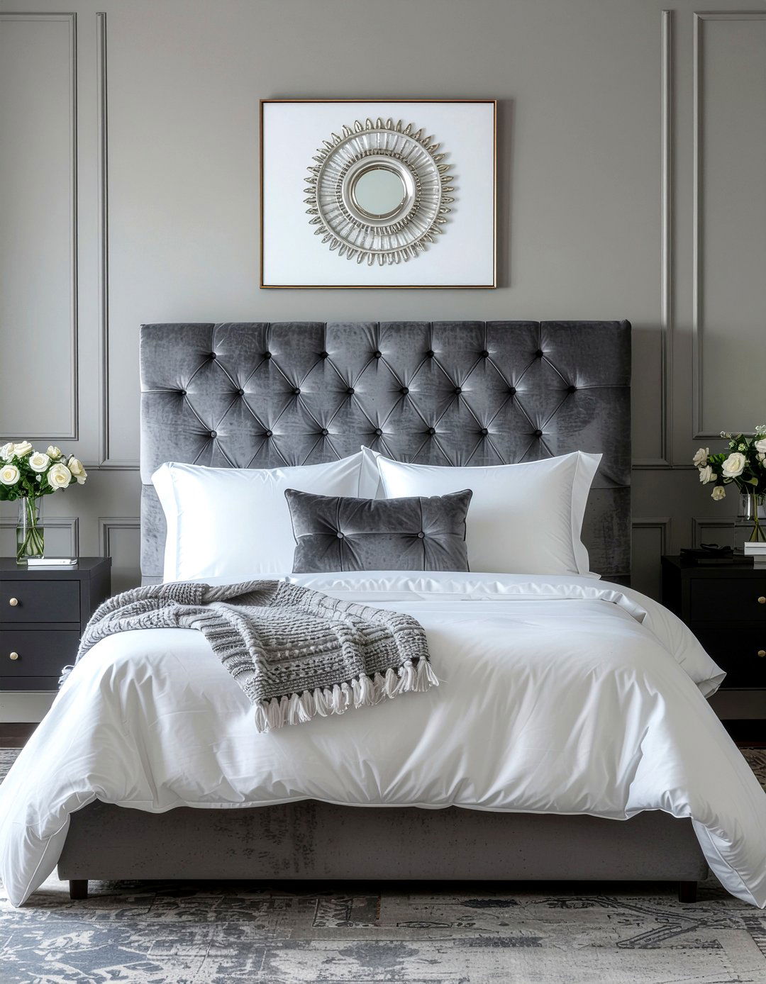 Velvet Upholstered Headboard - 30 penthouse bedroom ideas