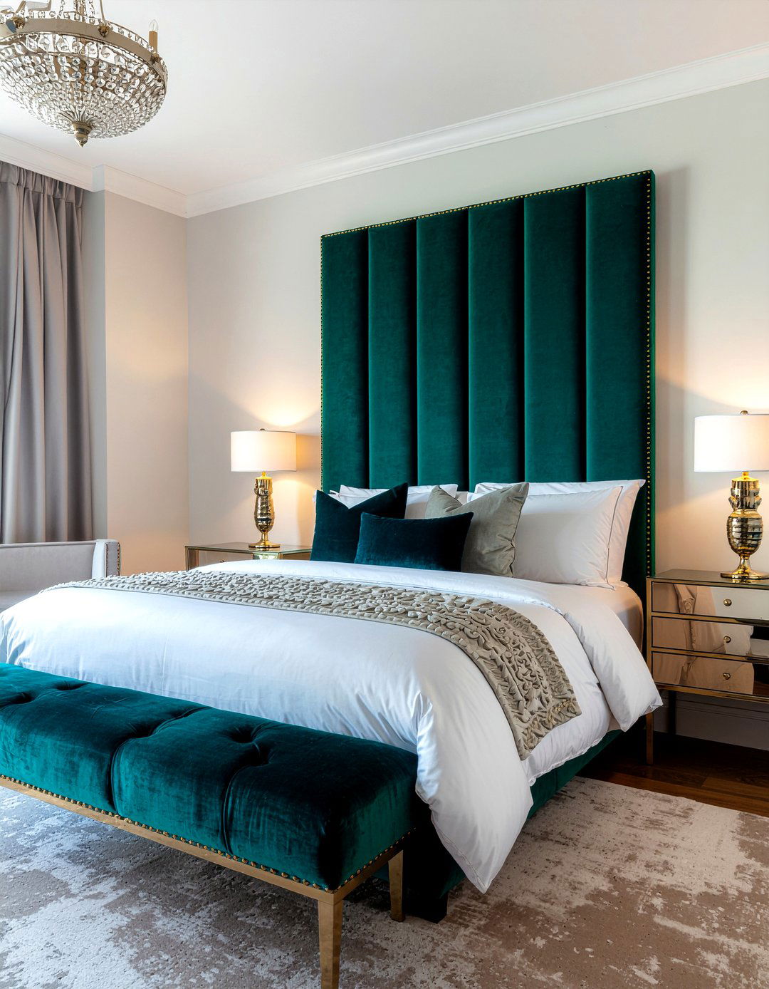 Velvet Upholstered Screen - 30 bedroom screen ideas