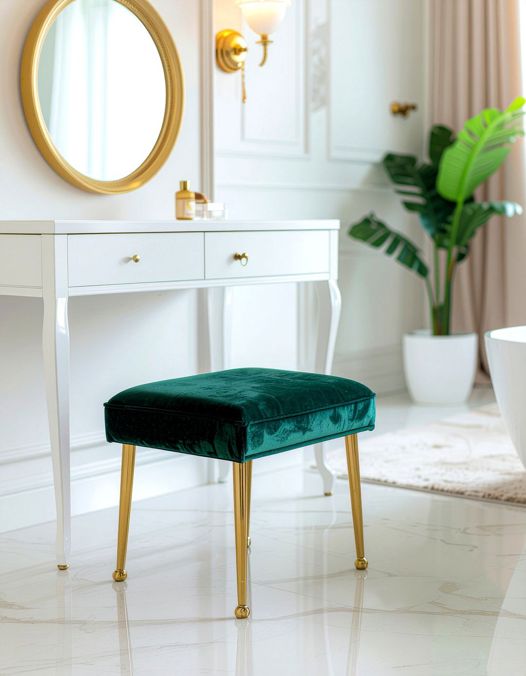 Velvet Vanity Stool - 30 bathroom character ideas
