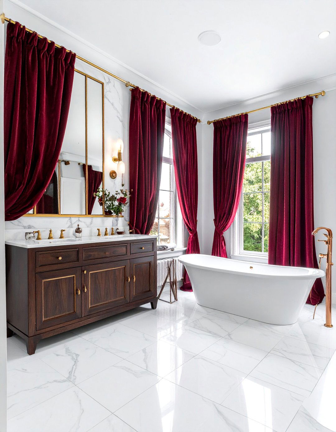 Velvet Window Curtains - 30 bathroom window treatment ideas