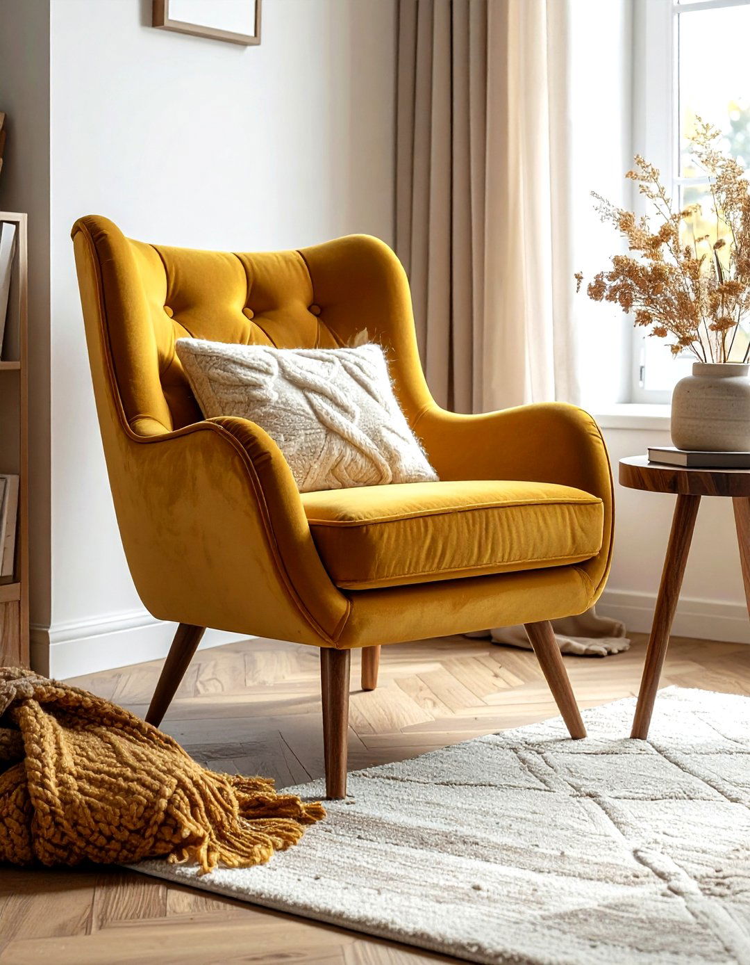 Velvet accent chair - 30 mid-century modern decor ideas