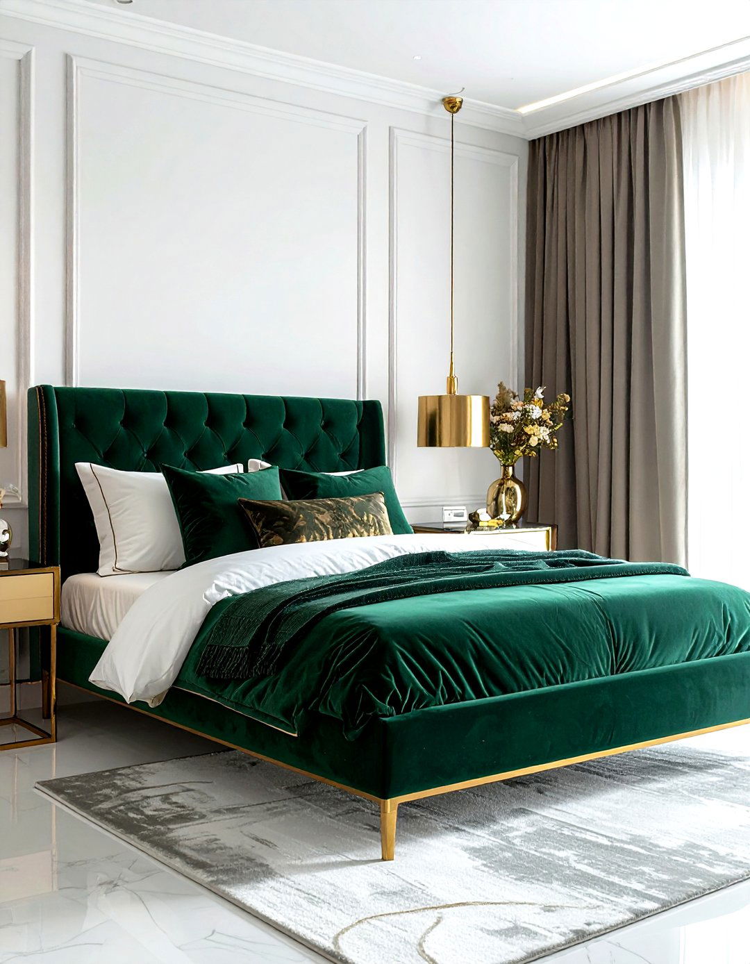 Velvet and gold bedroom - 30 gold bedroom ideas