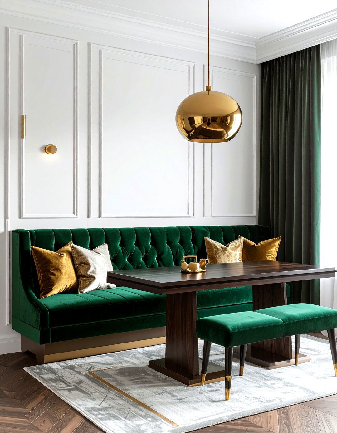 Velvet banquette seating - 30 L-shaped banquette dining ideas