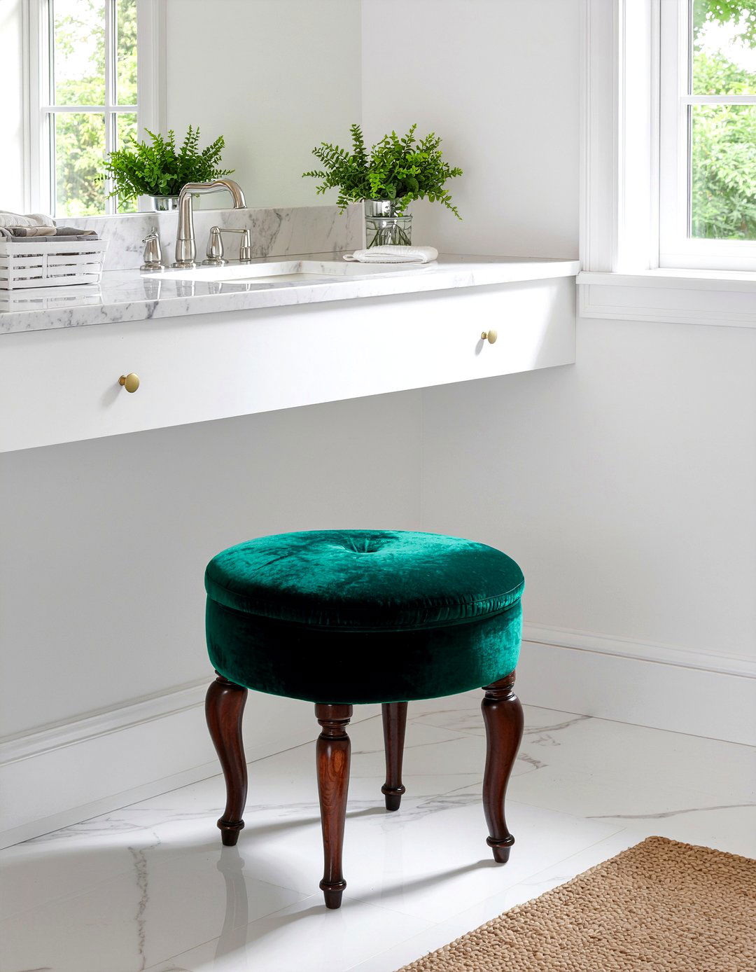 Velvet bathroom stool - 30 Georgian bathroom ideas