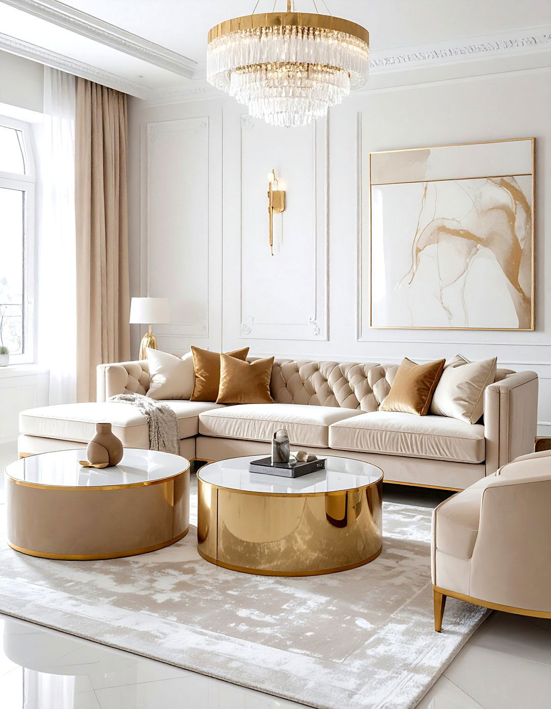 Velvet beige living room - 30 beige and white living room ideas