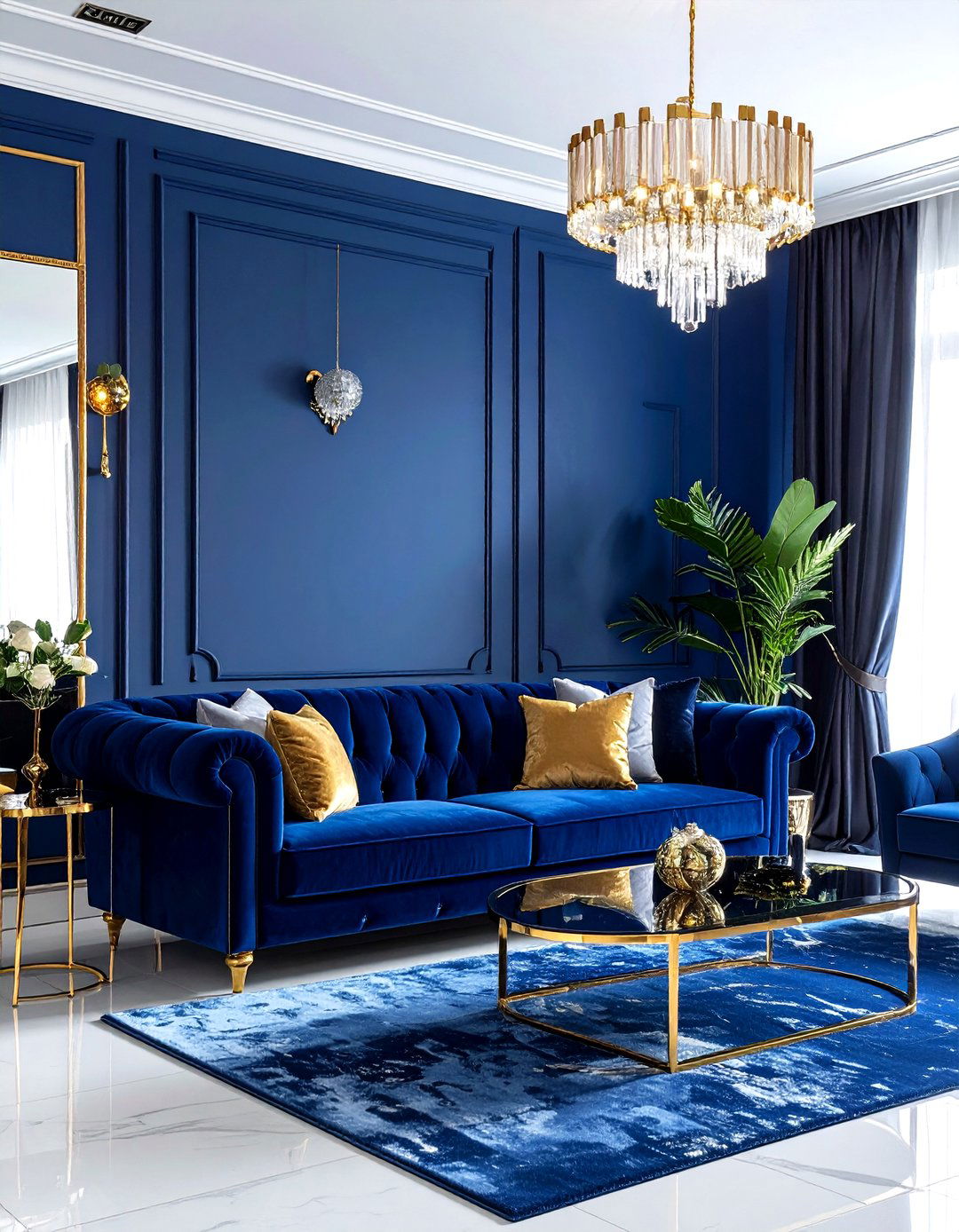 Velvet blue living room - 30 blue living room ideas