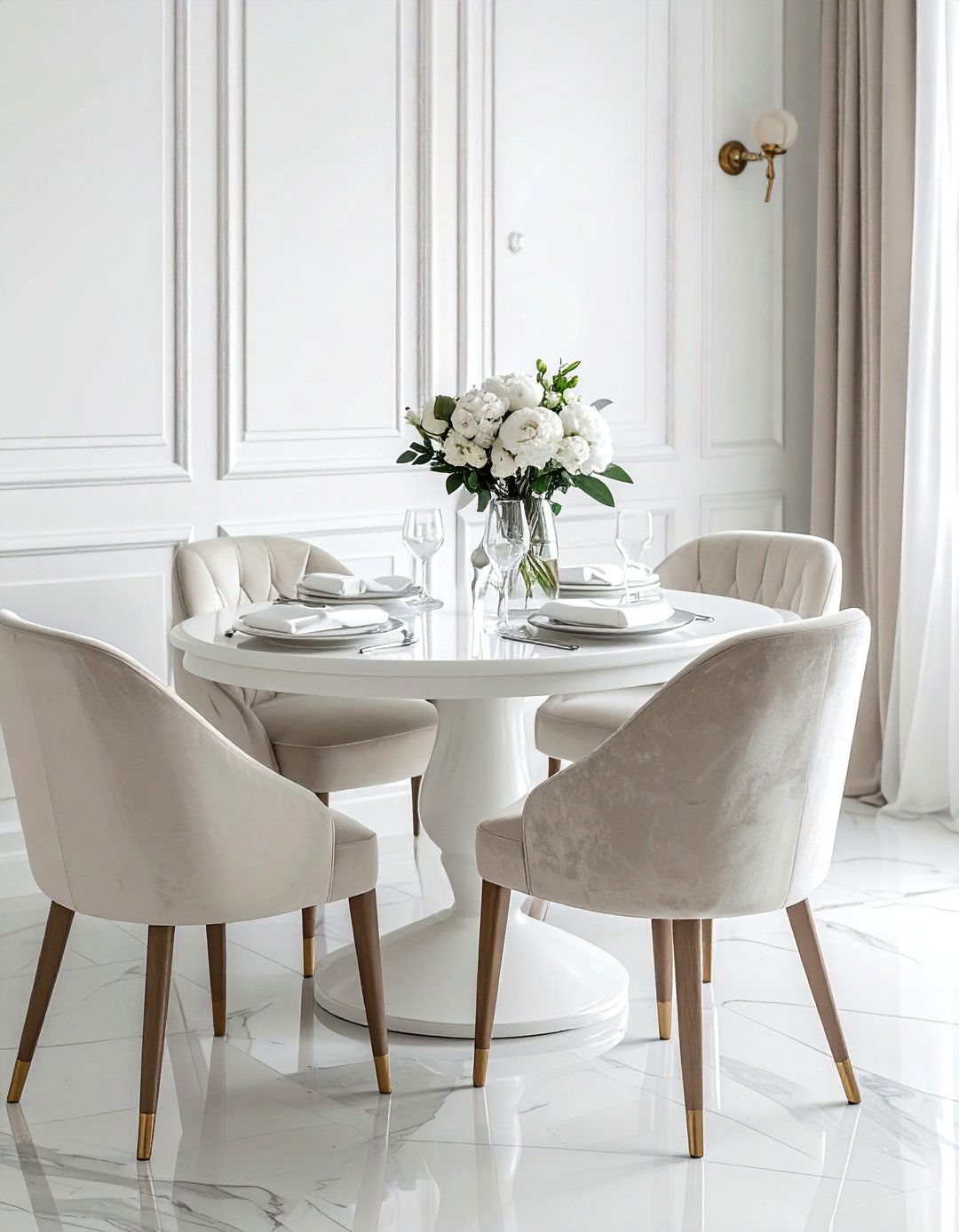 Velvet chair cream and white dining room - 30 cream and white dining room ideas