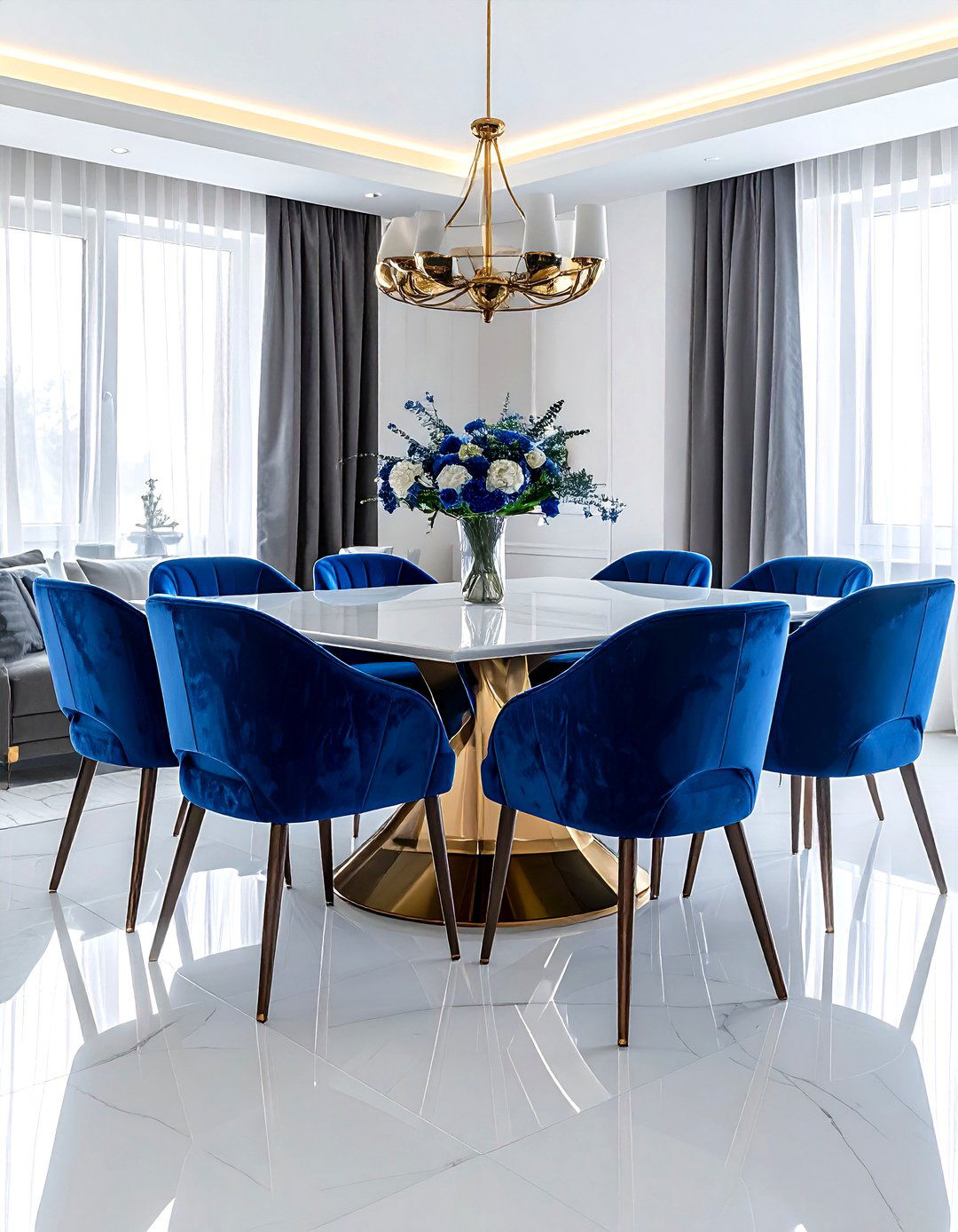 Velvet chair dining room - 30 spacious dining room ideas