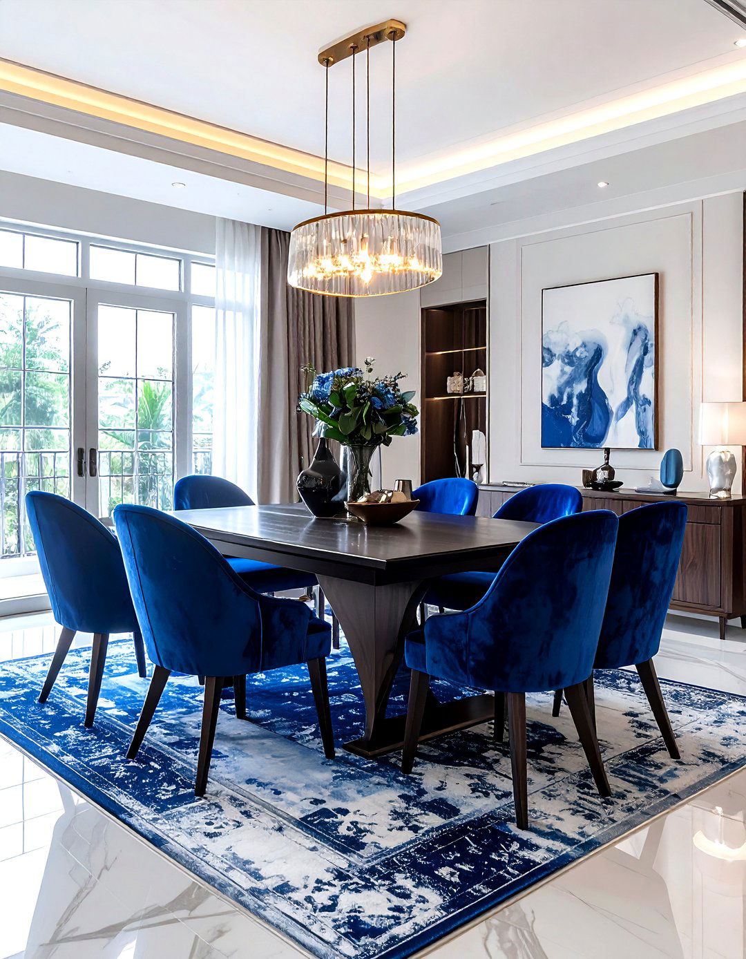 Velvet chair dining room - 30 villa dining room ideas