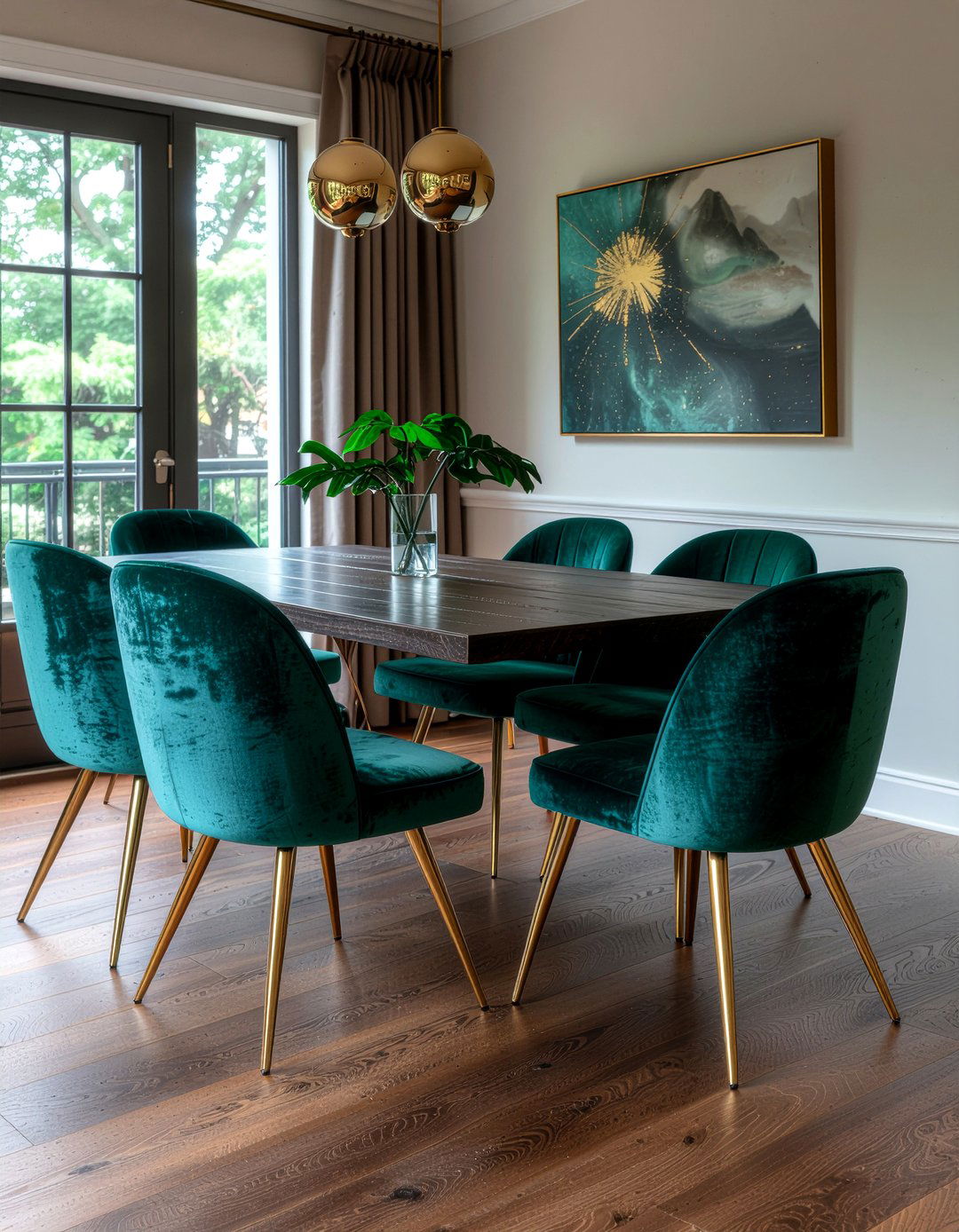 Velvet chairs with metal and wood - 30 dining room finish mixing ideas