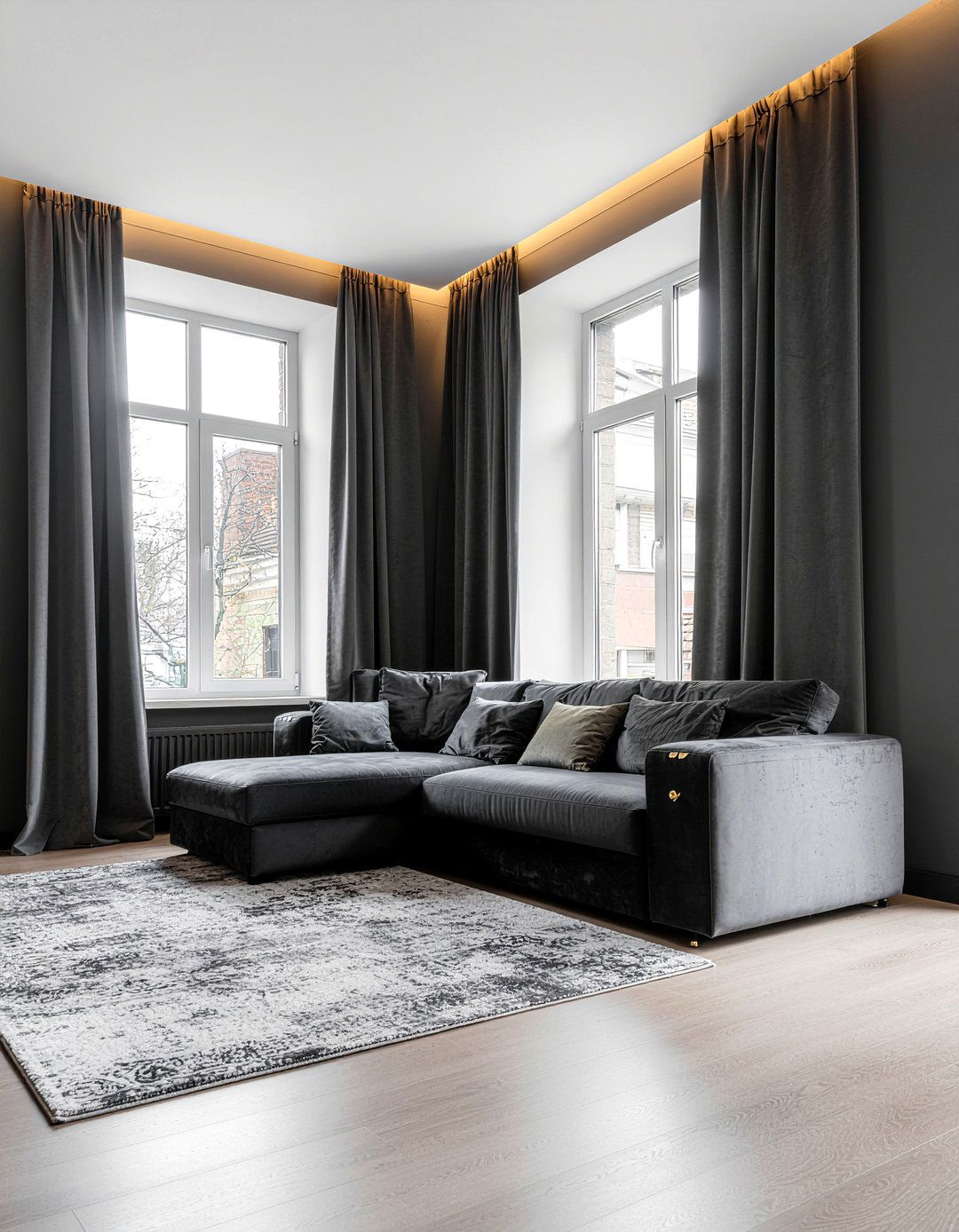 Velvet curtains dark room - 30 moody living room ideas