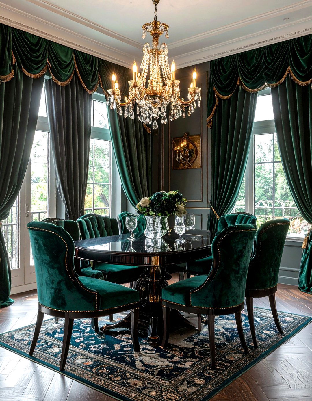 Velvet dining room drapes - 30 floor length curtain dining room ideas