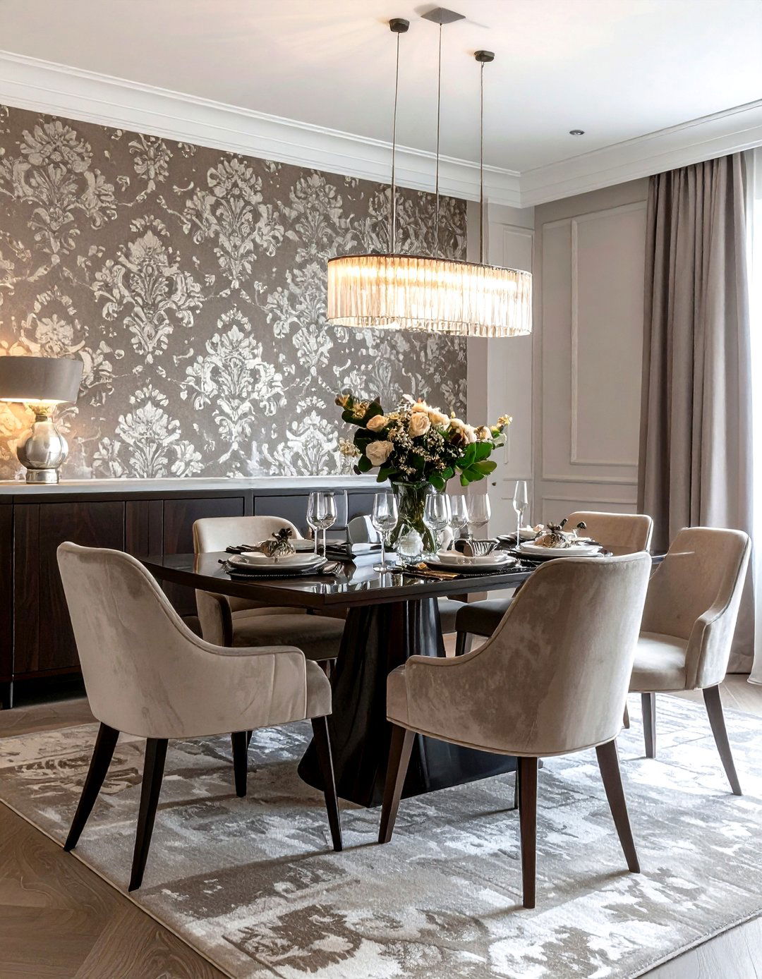 Velvet dining room wallpaper - 30 velvet dining room ideas