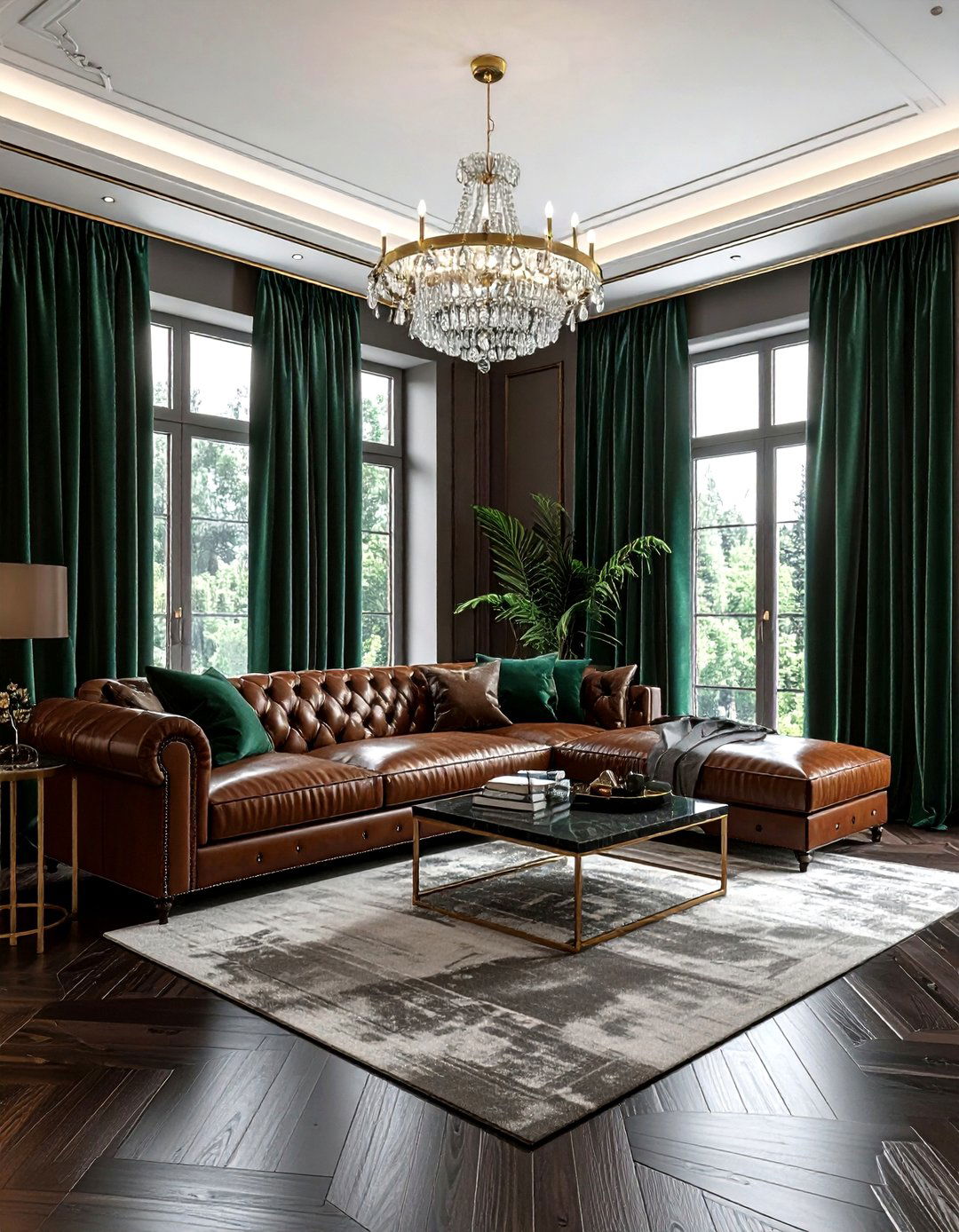 Velvet floor length drapes - 30 living room window treatment ideas