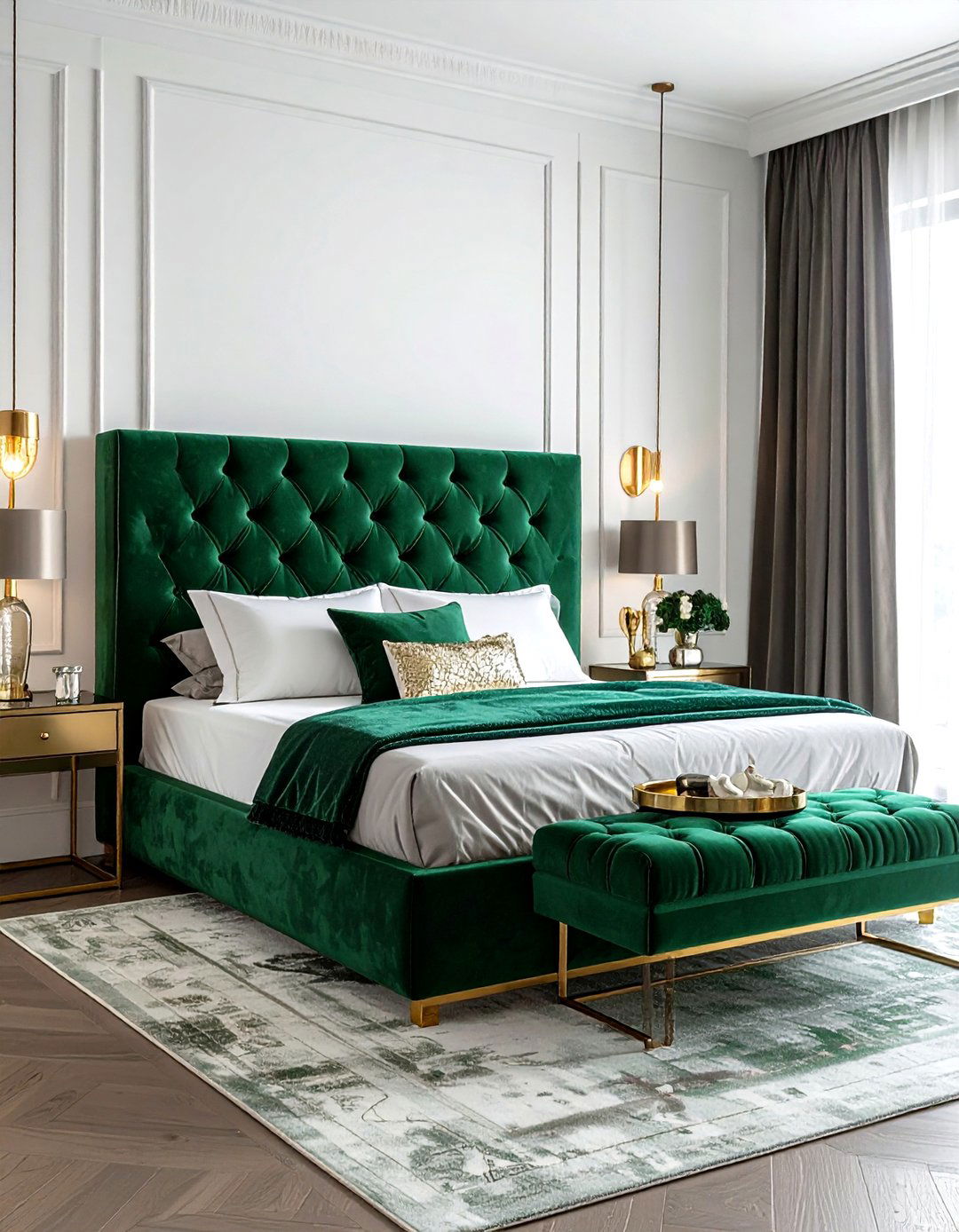 Velvet headboard bedroom - 30 show home bedroom ideas
