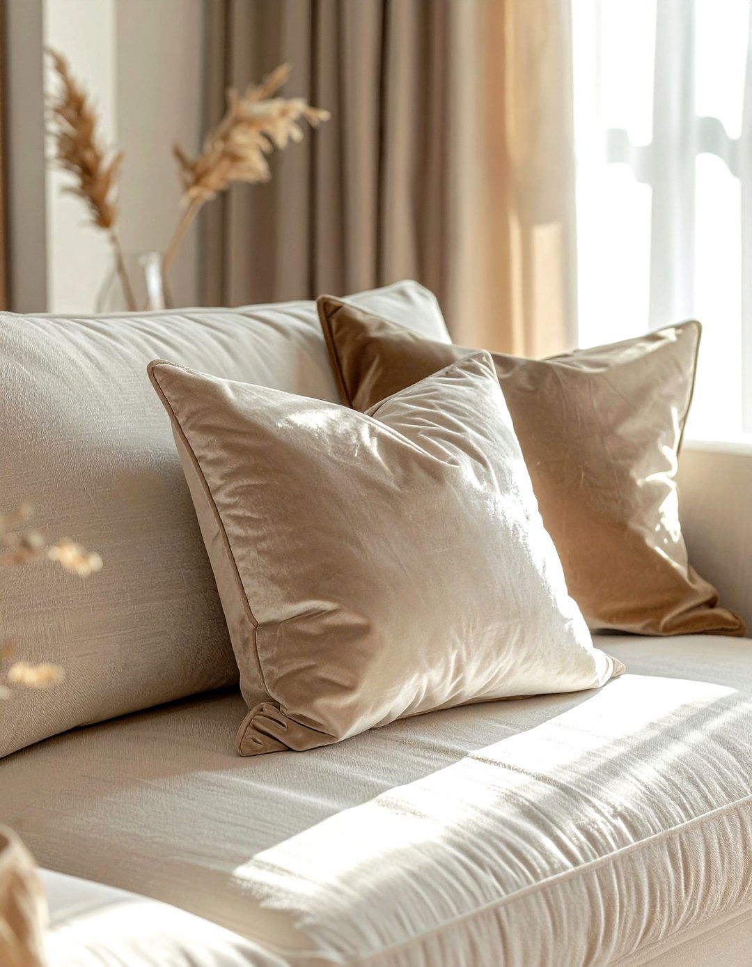 Velvet lumbar pillow - 30 beige living room accessories ideas