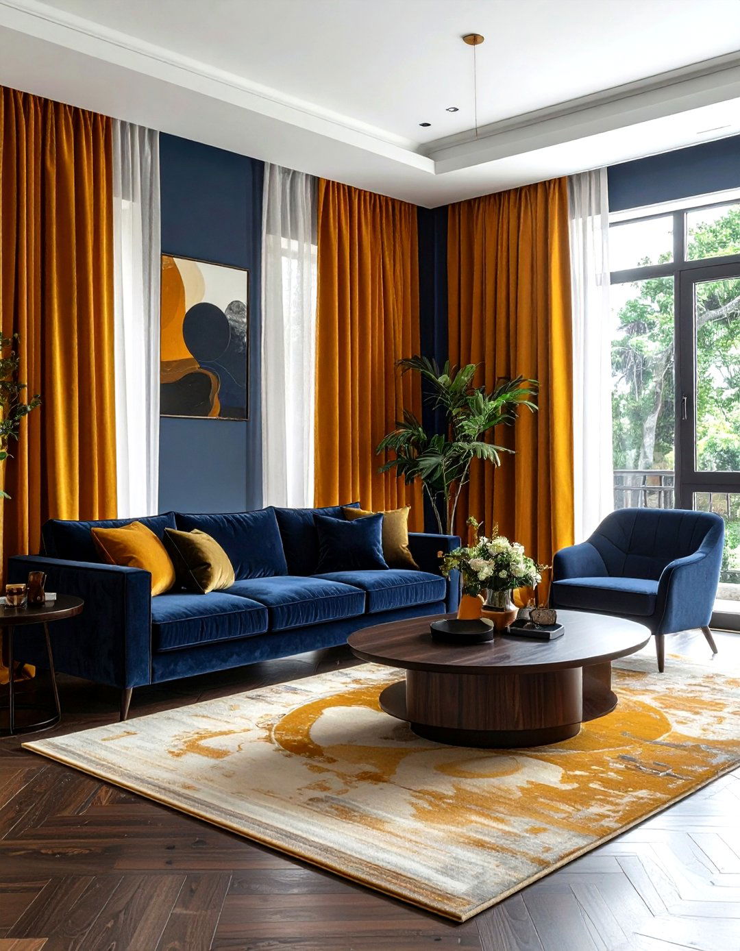 Velvet mustard curtains - 30 living room curtain ideas