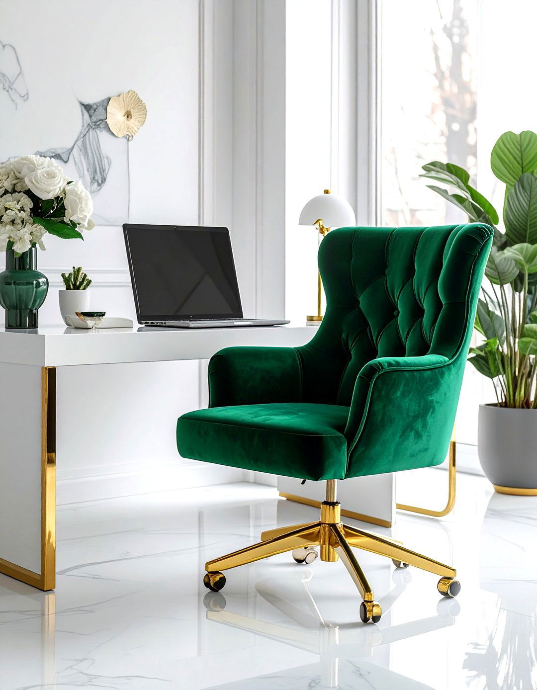 Velvet office chair - 30 home office decor ideas