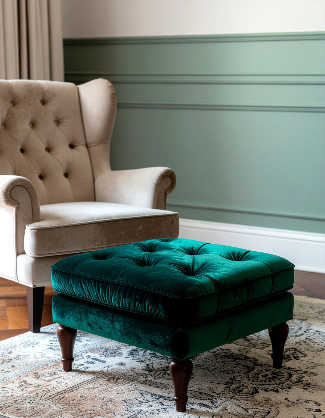 Velvet ottoman - 30 feminine living room ideas