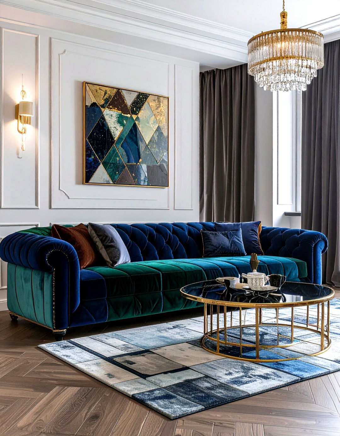 Velvet patchwork seating living room - 30 patchwork living room ideas