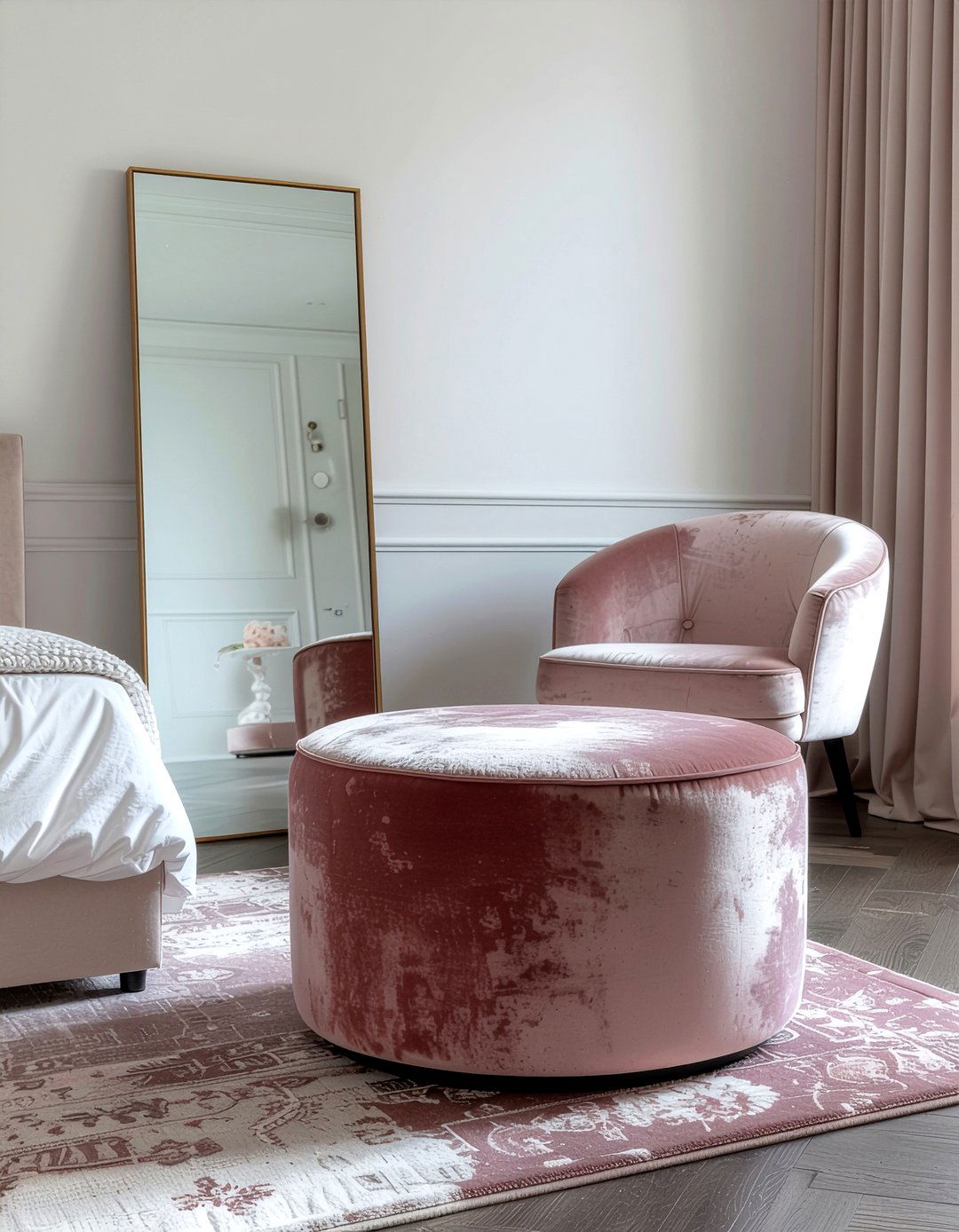 Velvet round pouf - 30 bedroom poufs