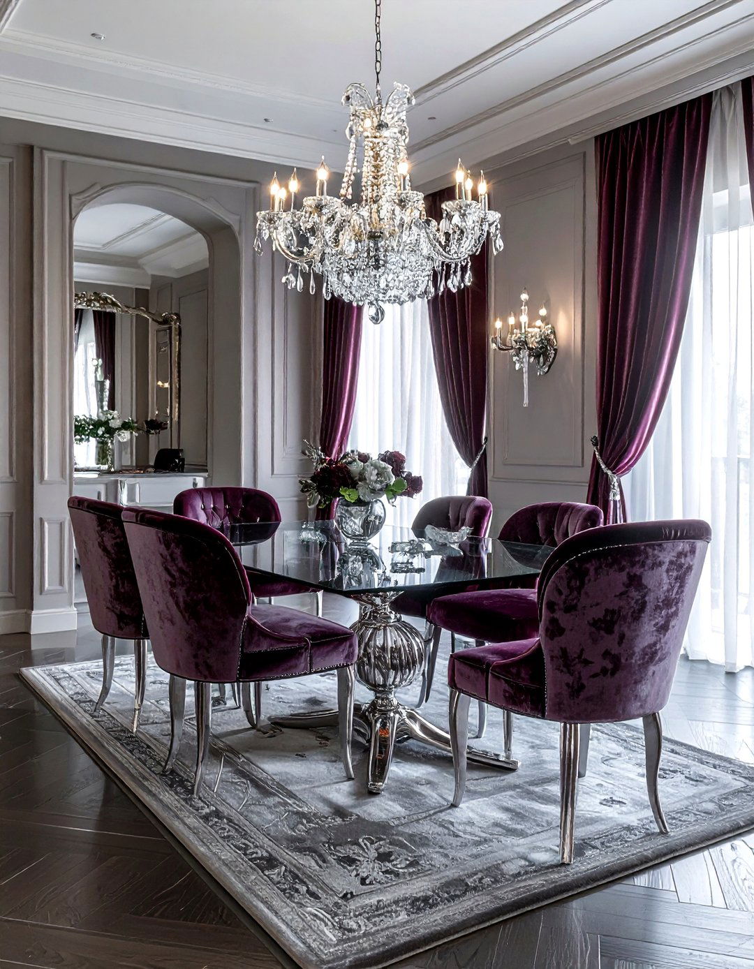 Velvet silver dining room - 30 silver accent dining room ideas