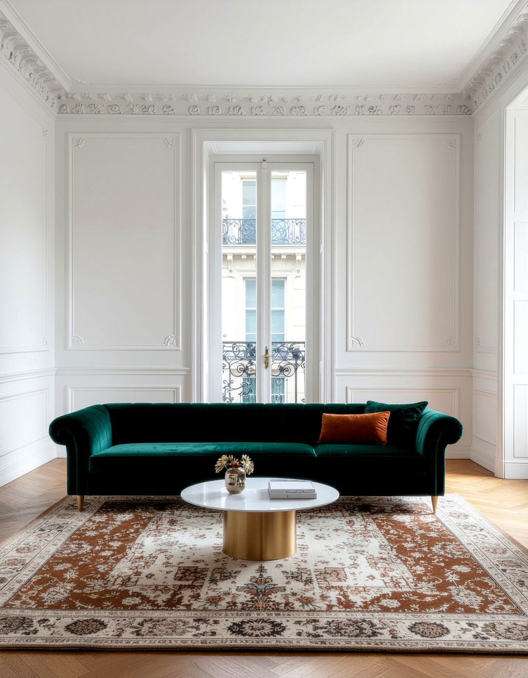 Velvet sofa in jewel tones - 30 Parisian living room ideas