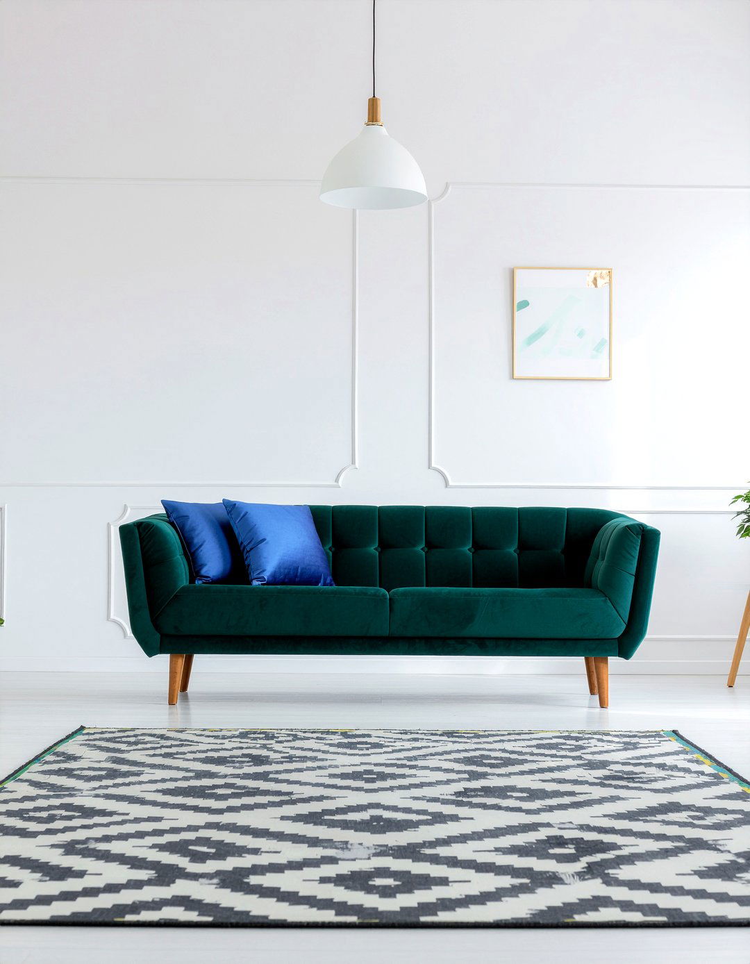 Velvet sofa living room - 30 mid-century glam living room ideas