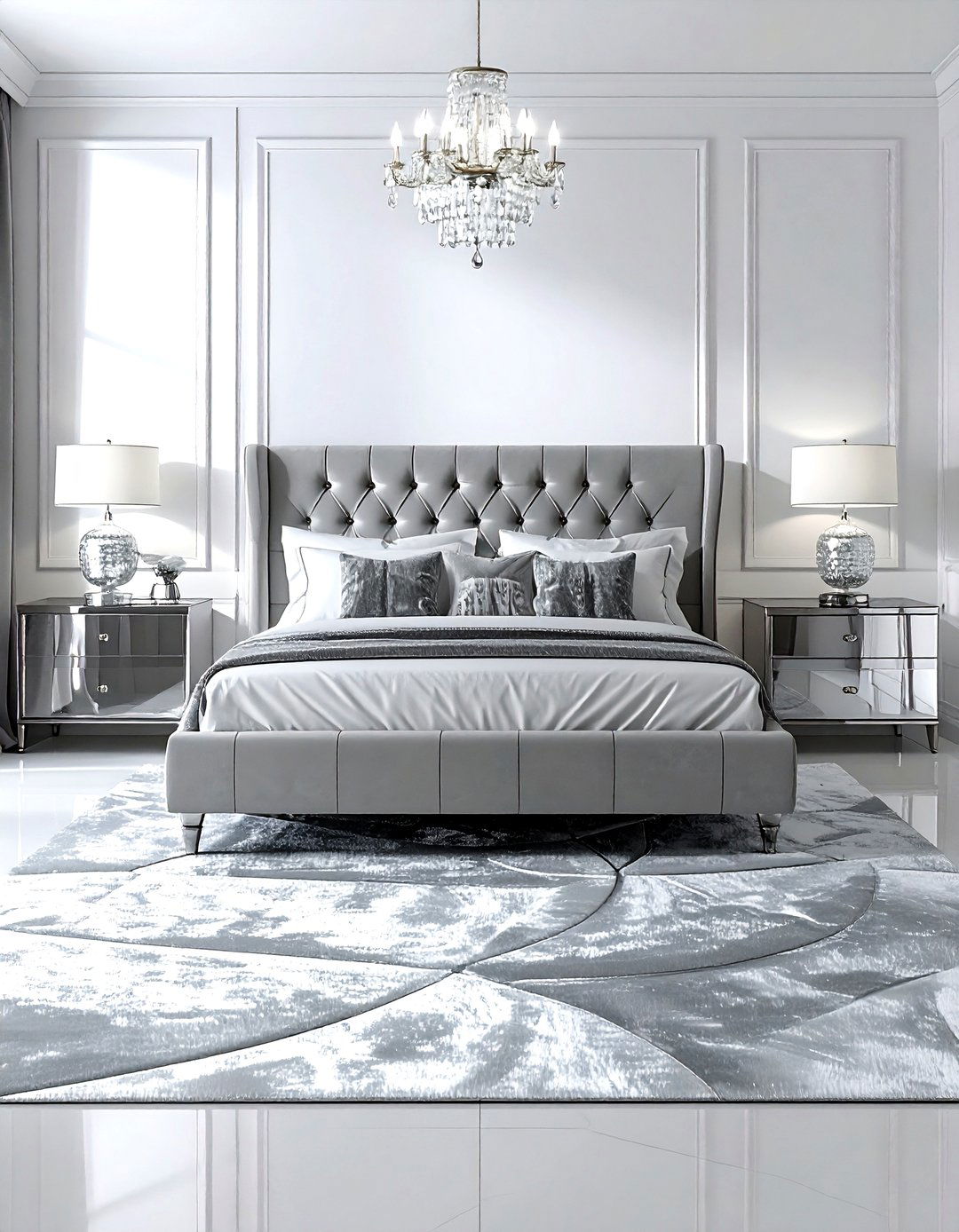 Velvet texture rug - 30 bedroom rug ideas