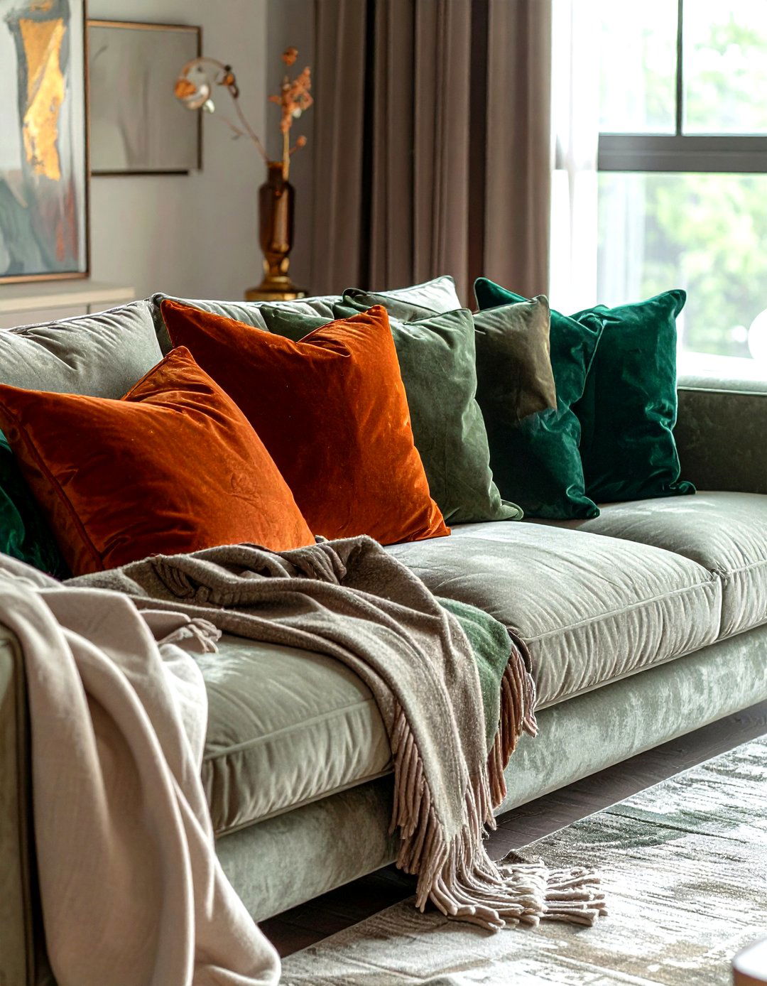 Velvet throw pillows - 30 cozy decor ideas