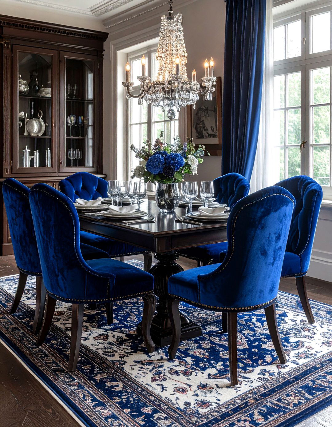 Velvet upholstered chair - 30 Tudor dining room ideas