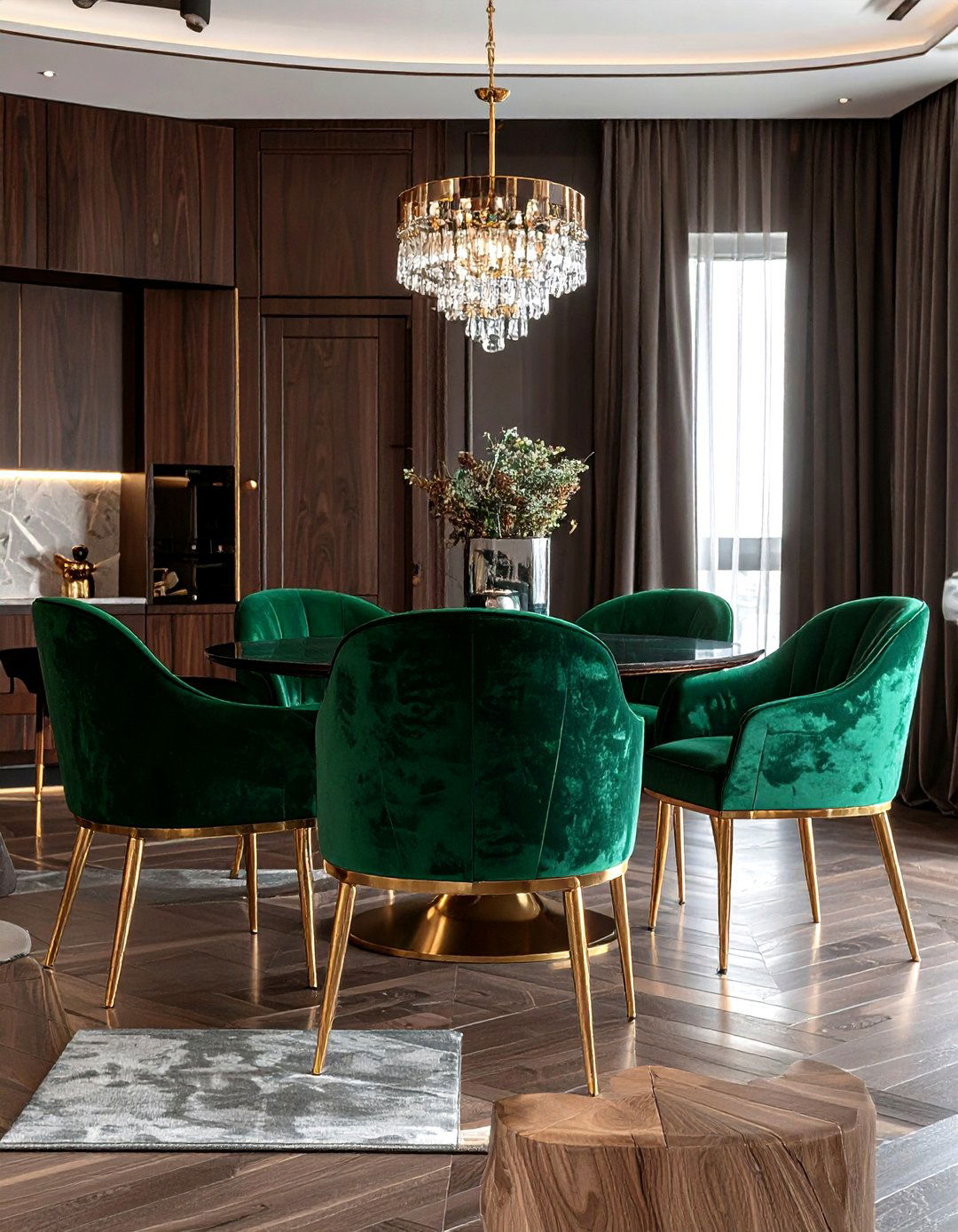 Velvet upholstered chairs - 30 narrow dining room ideas