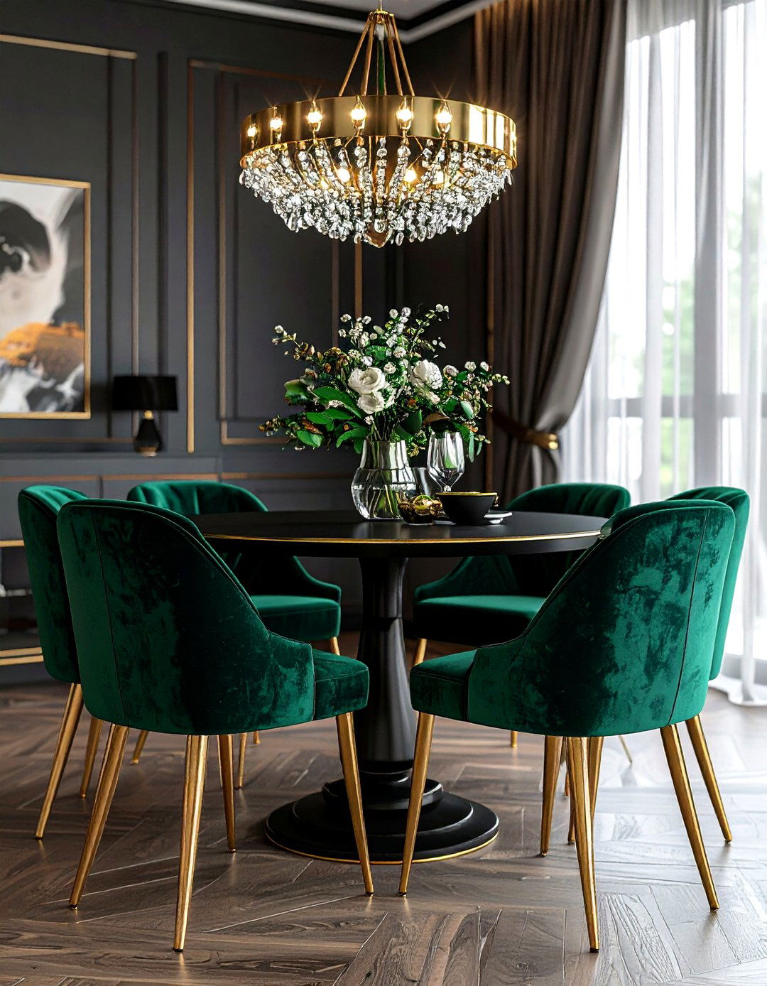 Velvet upholstered dining chairs - 30 kitchen dining table ideas