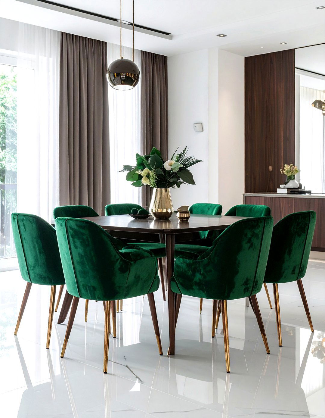 Velvet upholstered dining chairs - 30 mid-century modern dining room ideas