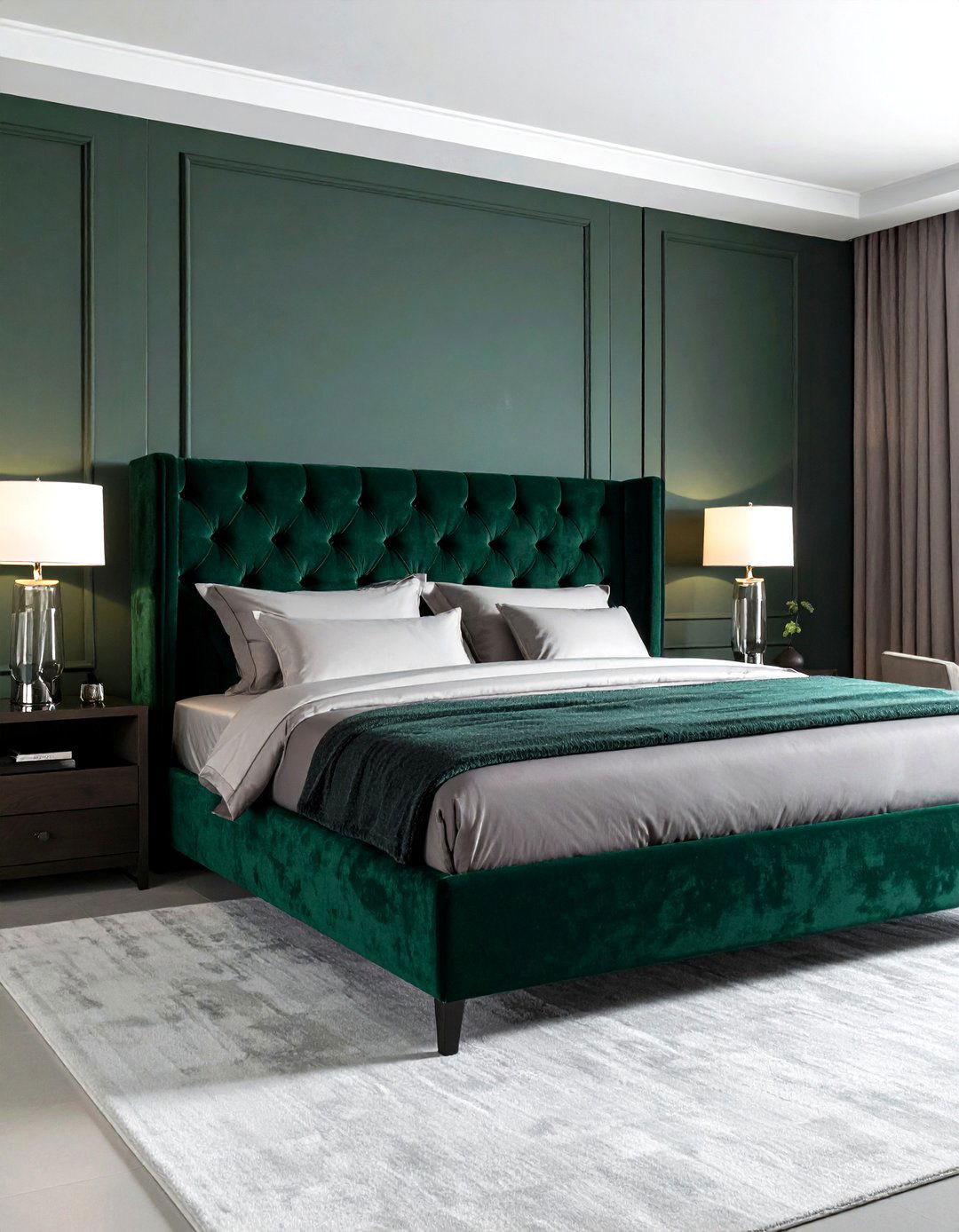 Velvet upholstered headboard - 30 soft texture bedroom ideas