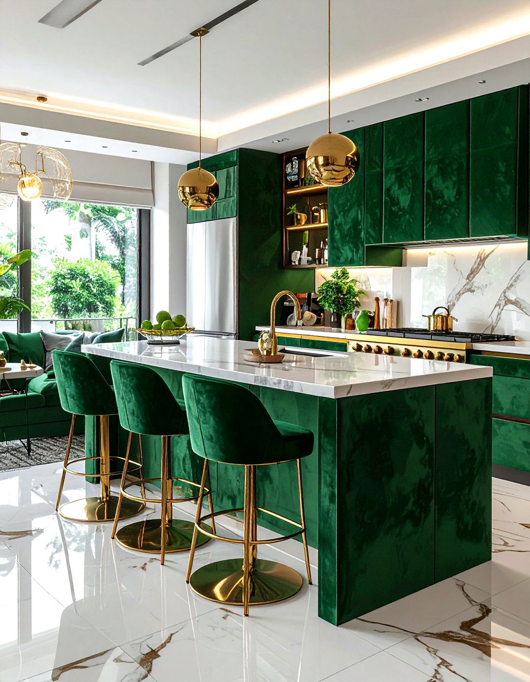 Velvet upholstered kitchen - 30 Hollywood regency kitchen ideas