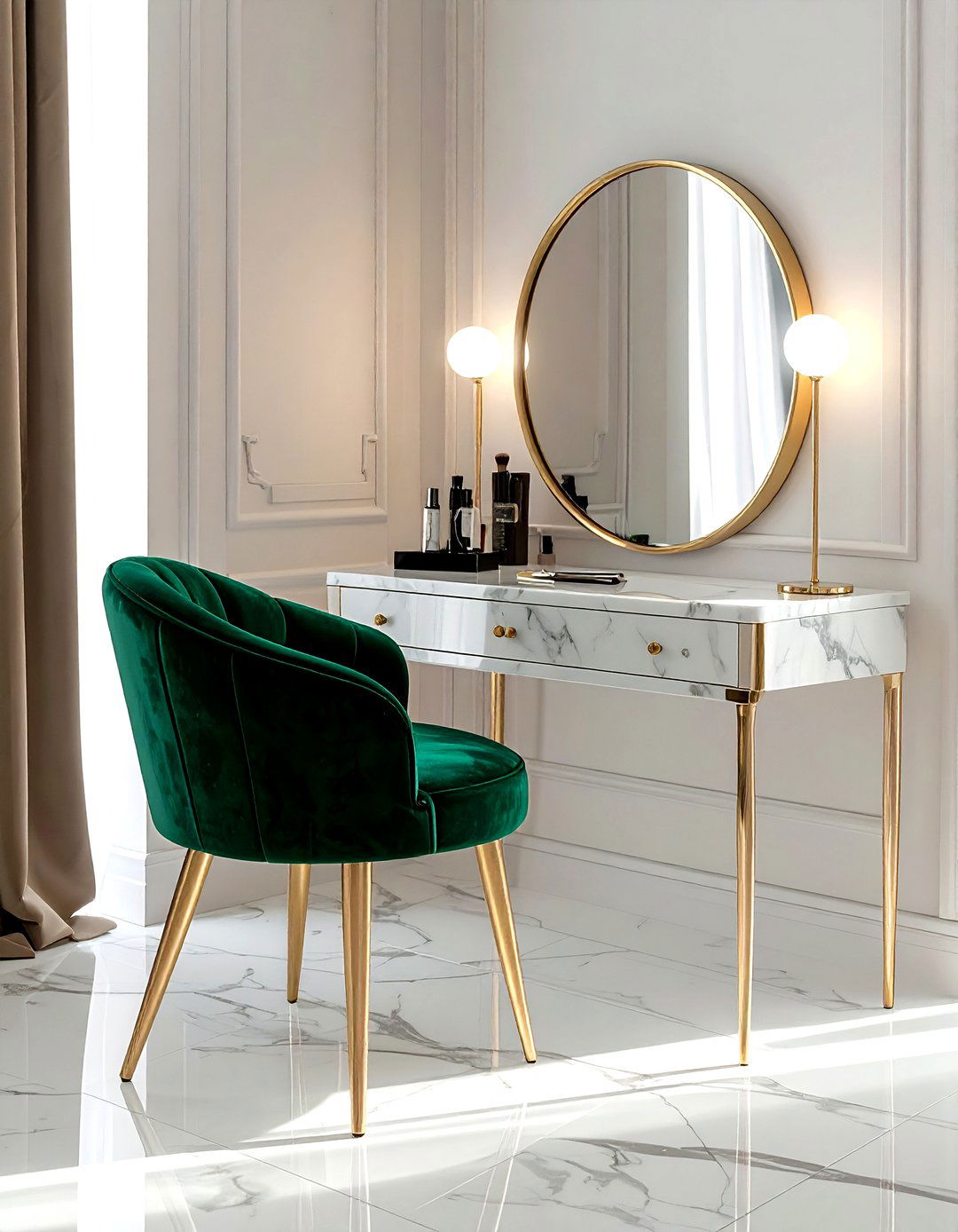 Velvet vanity chair - 30 bathroom seating arrangements ideas