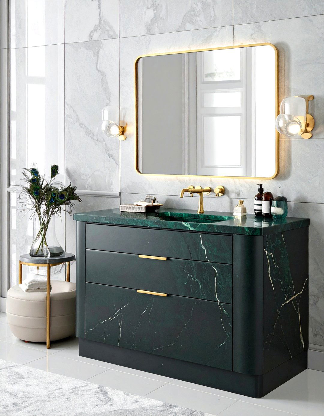 Verde Peacock Granite - 30 granite countertop bathroom ideas
