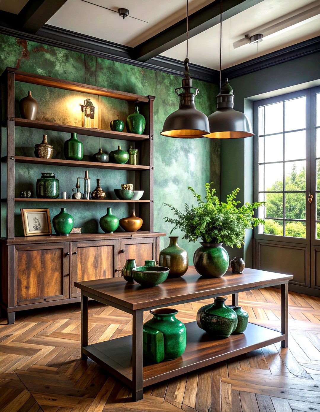 Verdigris Green Copper Accents - 30 industrial green bedroom ideas