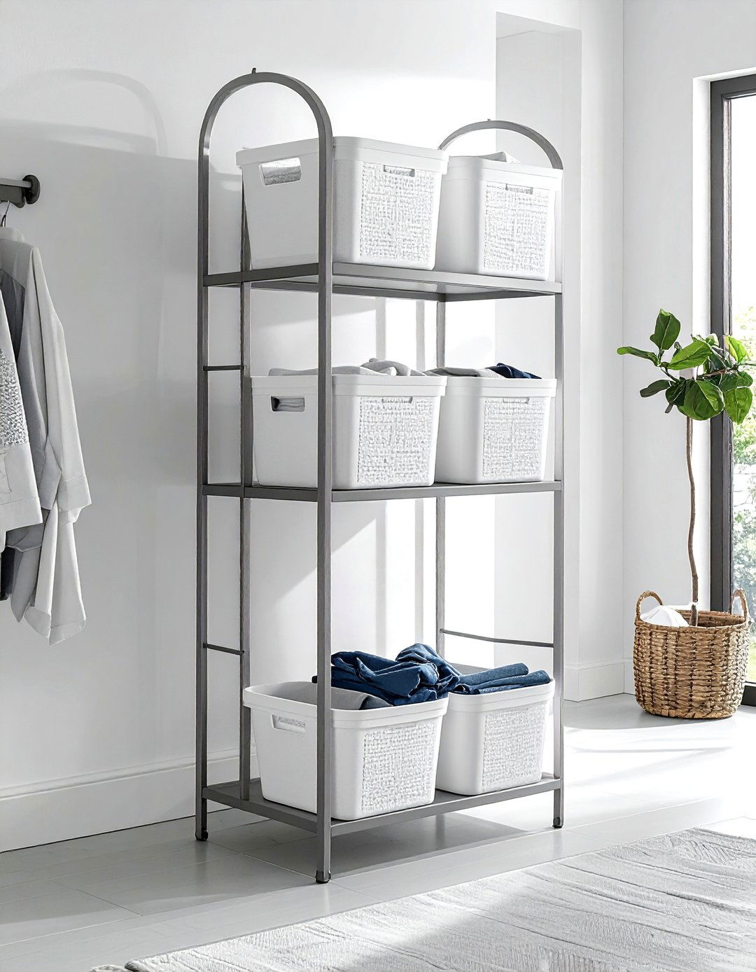 Vertical Basket Sorter Rack - 30 laundry room storage ideas