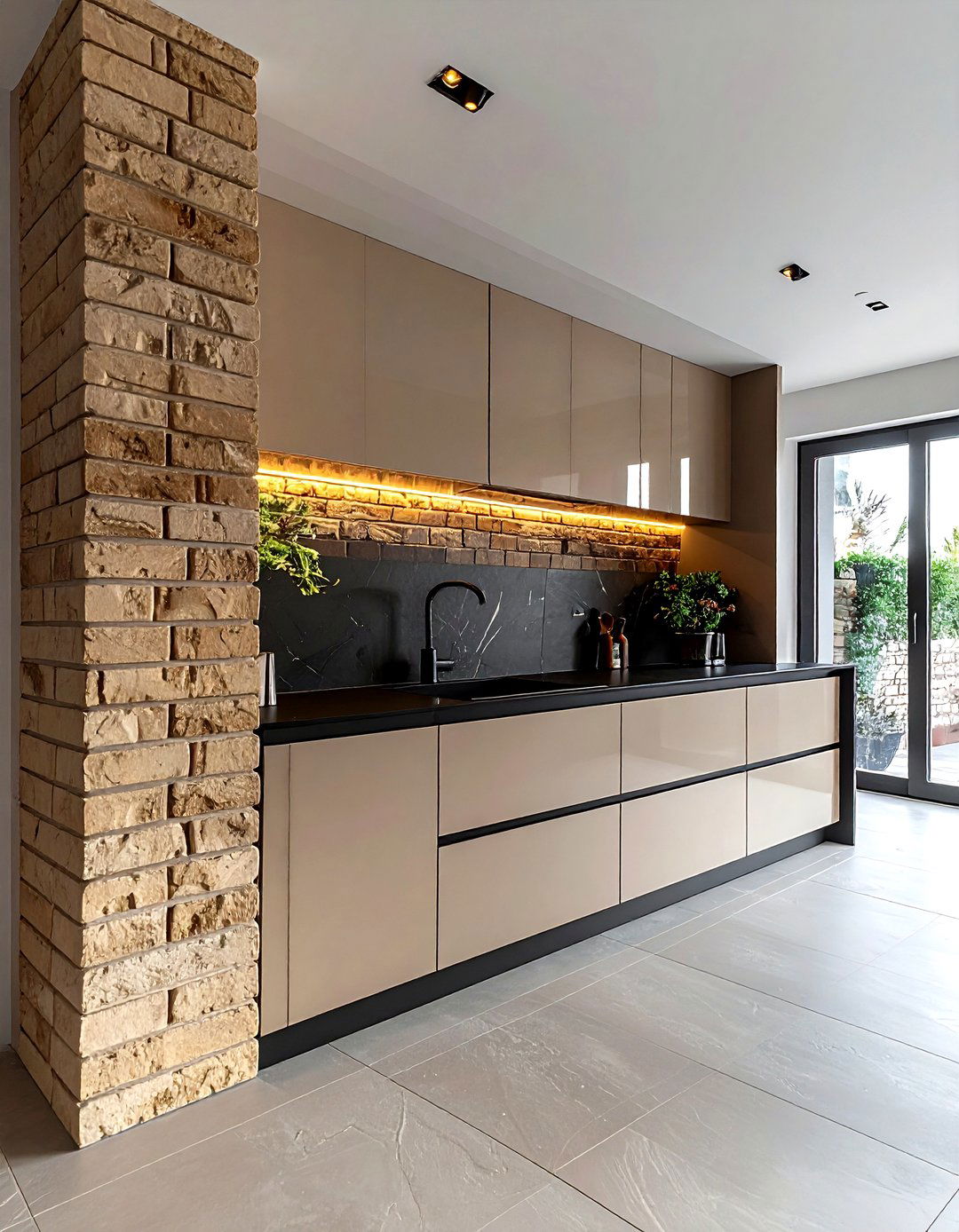 Vertical Brick Backsplash - 30 brick kitchen ideas