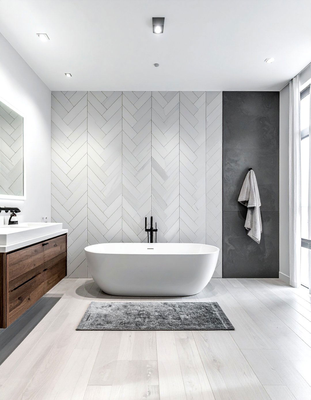 Vertical Chevron Tile Wall - 30 chevron tile bathroom ideas