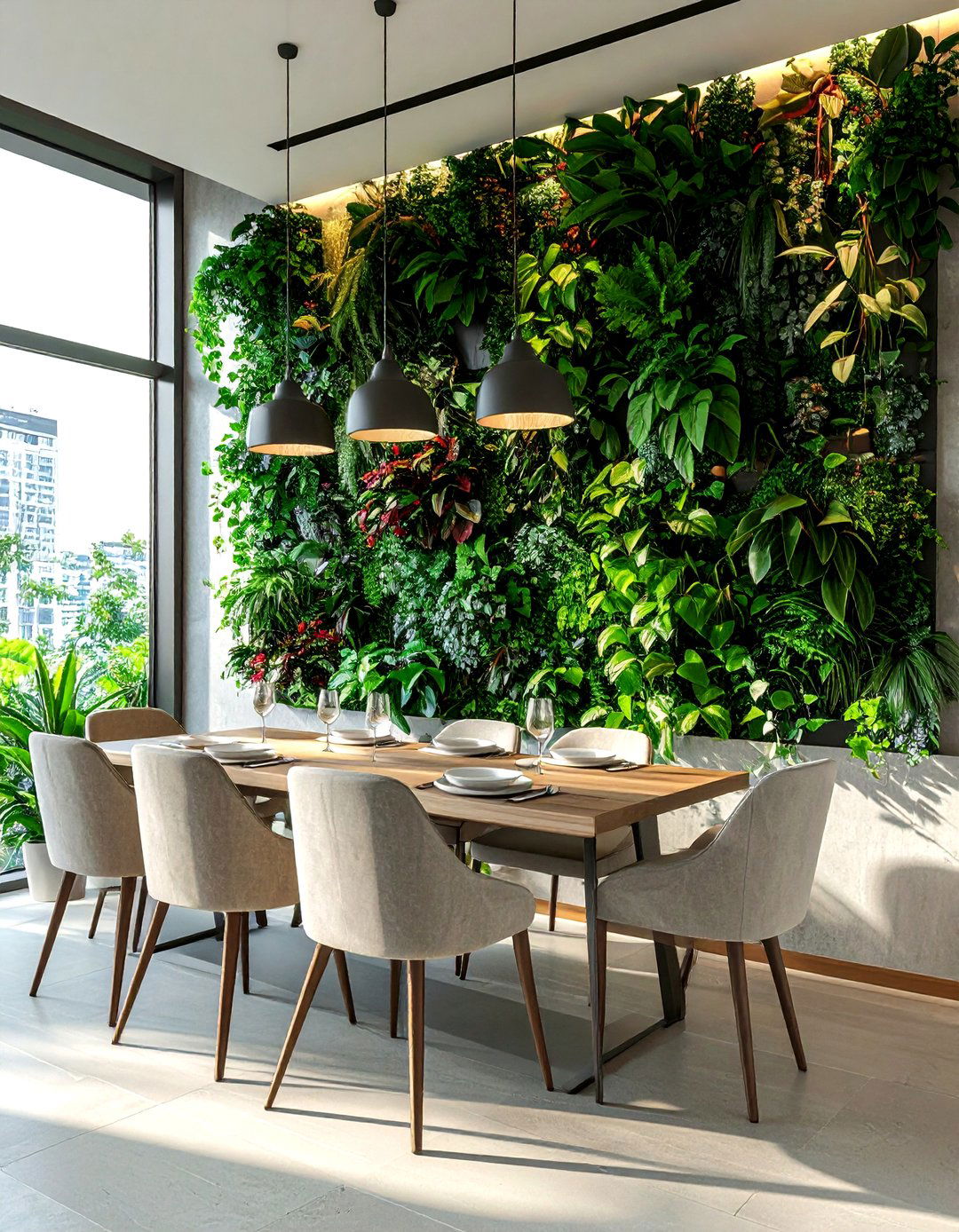 Vertical Garden Dining Area - 30 dining room hanging plant ideas