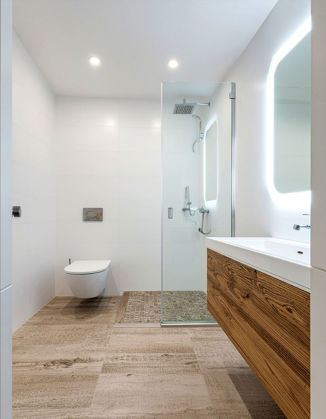 Vertical LED Mirror - 30 lighted mirror bathroom ideas