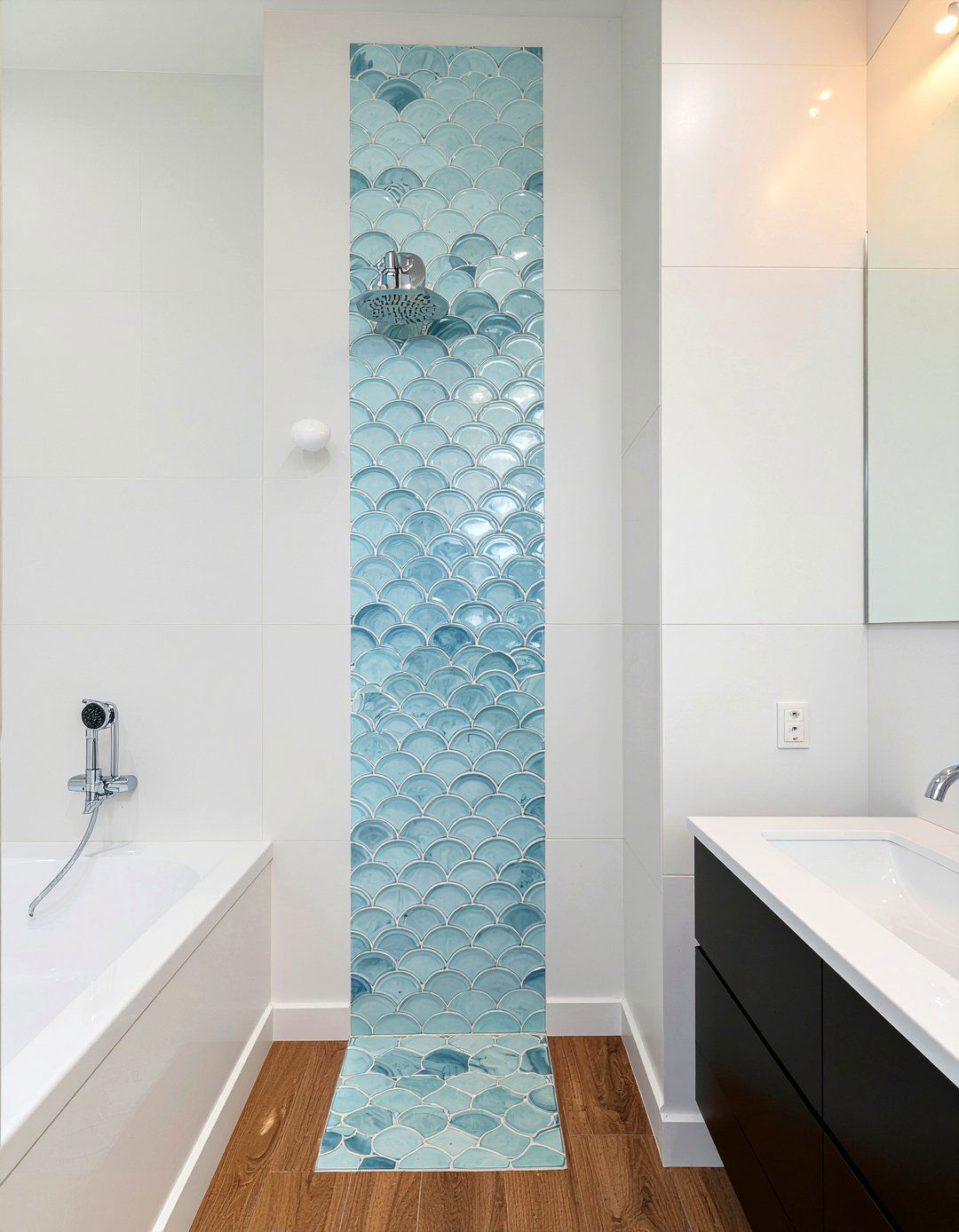 Vertical Scalloped Tile Layout - 30 scalloped tile bathroom ideas