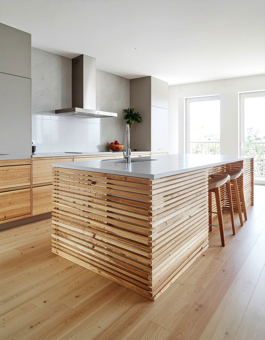 Vertical Wood Slat - 30 clean-lined kitchen ideas